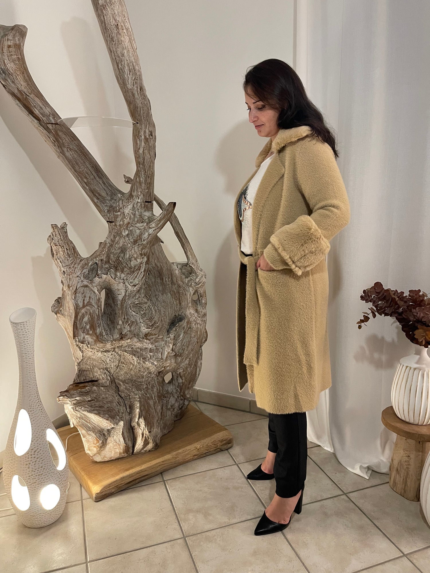 Manteau beige à fourrure Manigance.fr