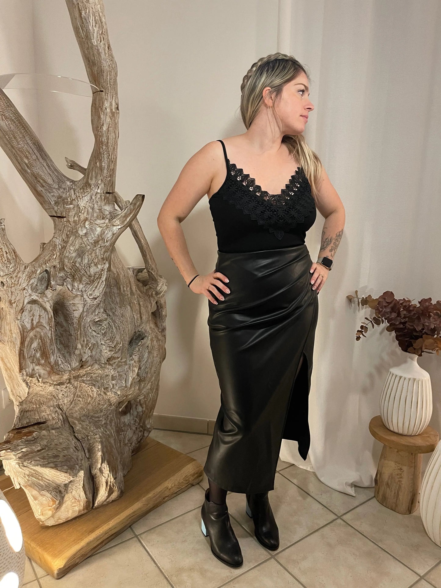 Jupe noir simili cuir Manigance.fr