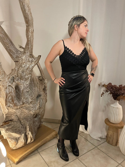 Jupe noir simili cuir Manigance.fr